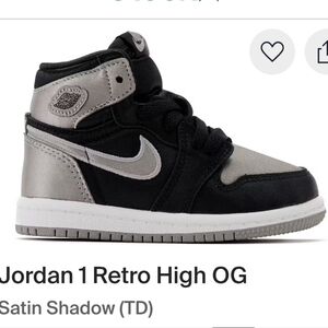 Jordan 1 Retro High OG (TD) Satin Shadow Size 7c New With Box